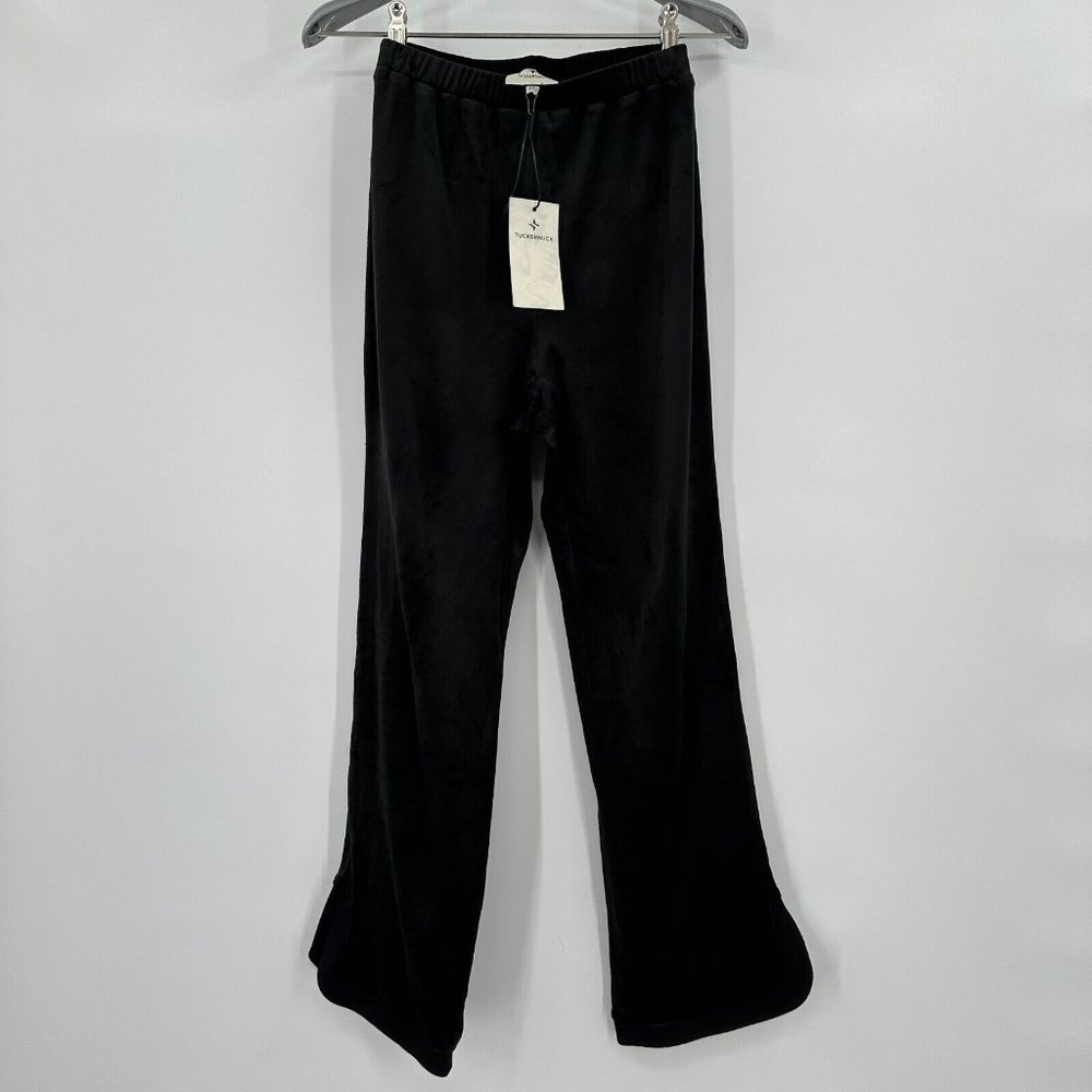 Tuckernuck Women's Black Velour Jojo Pants Elastic Waist sz XXS Flared Ankle NWT